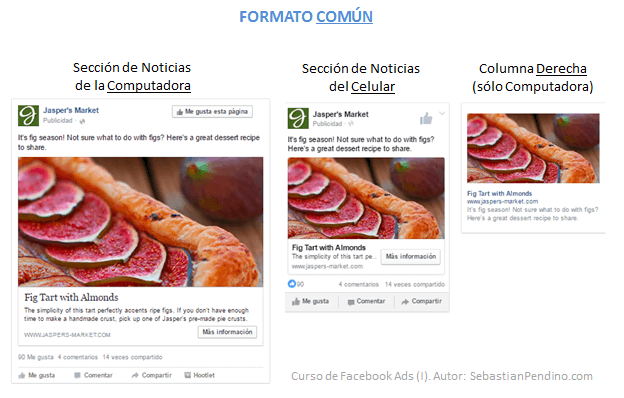 Formato común de anuncio en Facebook